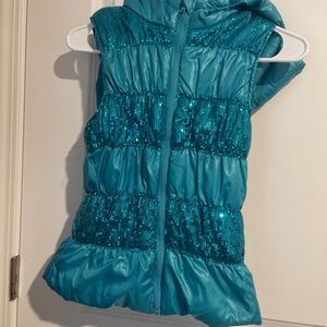 Teal Sequin Puffer Vest Girls Sz L Youth